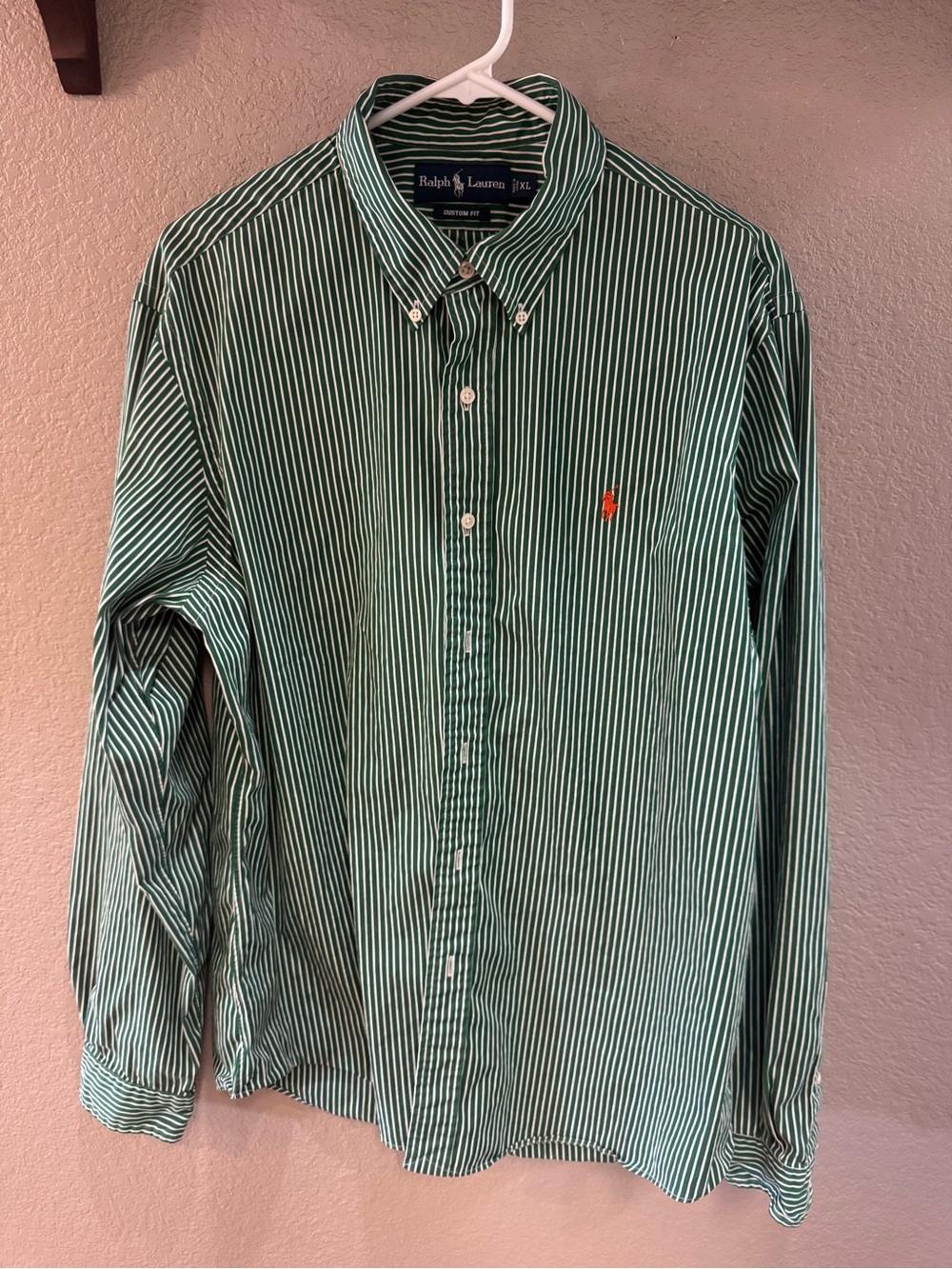 Ralph Lauren Green and White Striped Button-Down Shirt